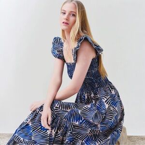 CARA CARA Ruby Midi Dress Blue Palm